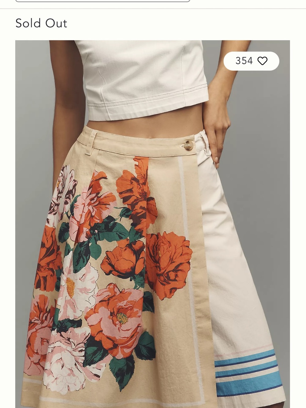 Maeve Beige Midi Skirt with Peach Floral Panels - Picture 3 of 5